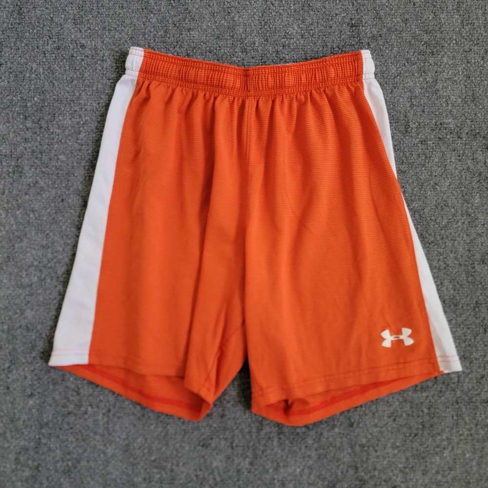 Under Armour Shorts Boys Medium Orange White HeatGear Athletic‎ Drawstring Logo